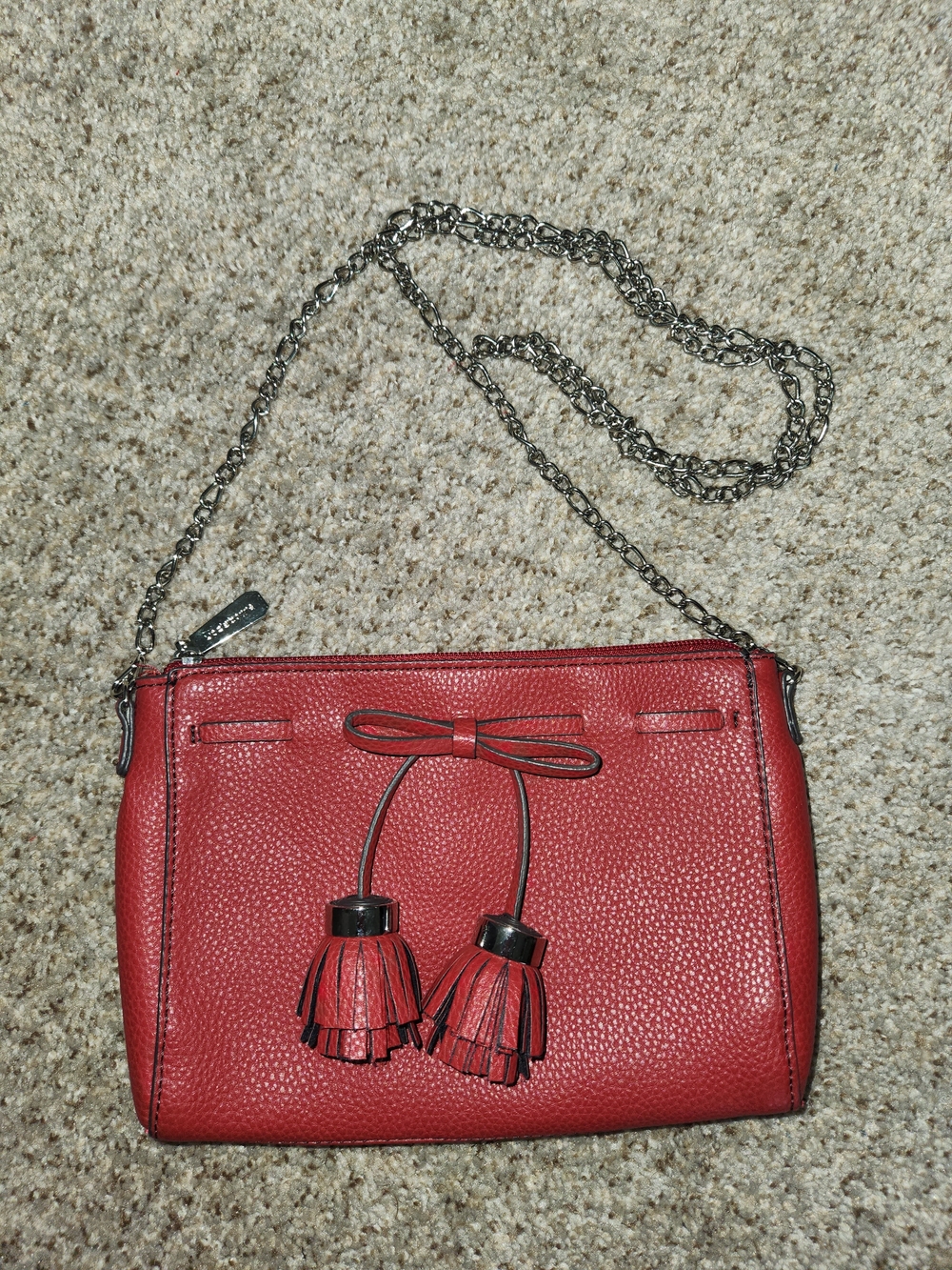 Liz Claiborne Red Leather Crossbody with Tassel Detail